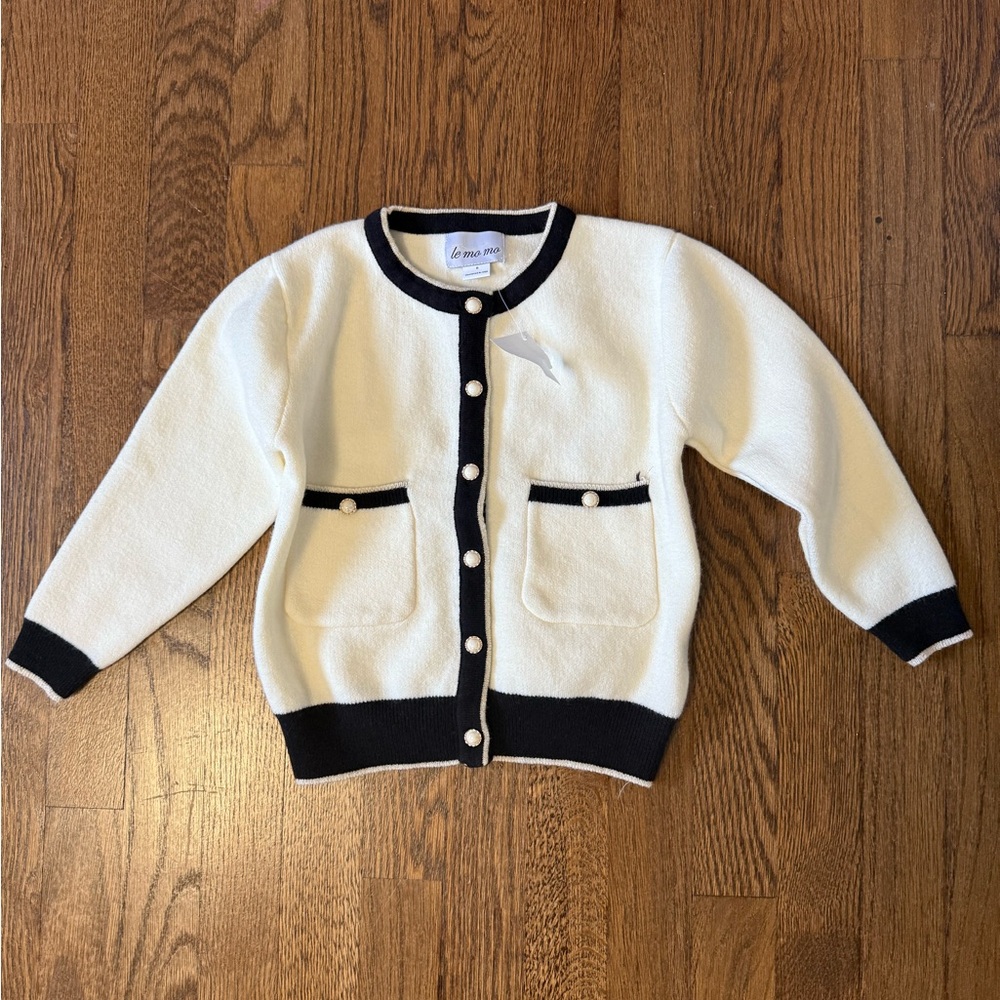 Le mo mo Kids Cream and Black Cardigan NWT size 6